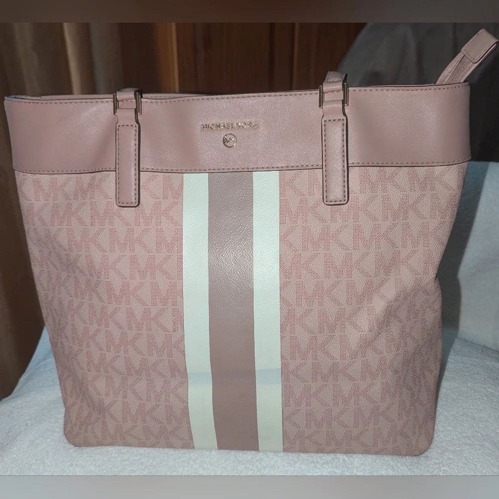 Michael Kors Center Stripe Large Morgan Pink Tote